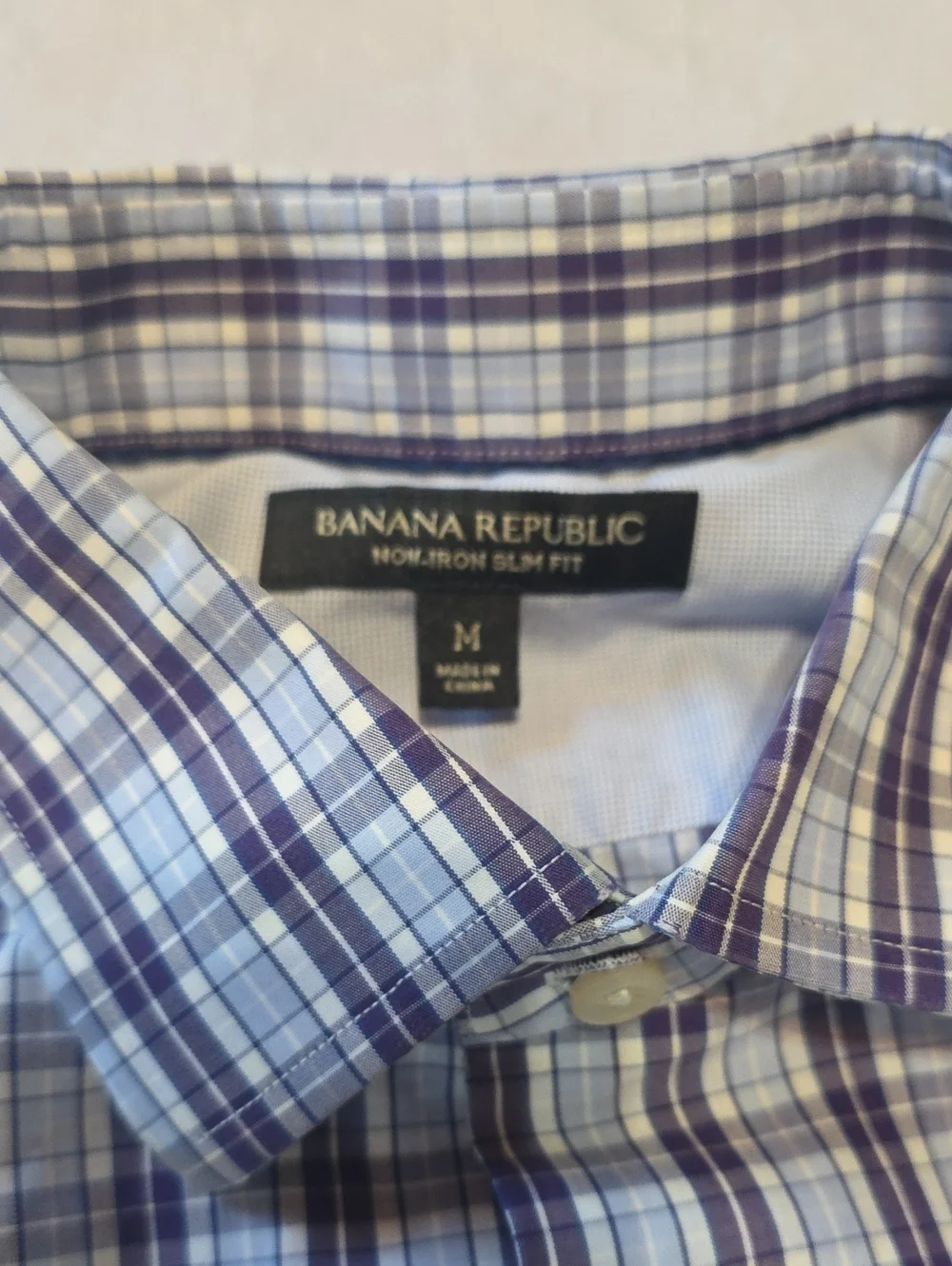 Banana Republic Men's Plaid Button-Down Shirt Blue Purple M